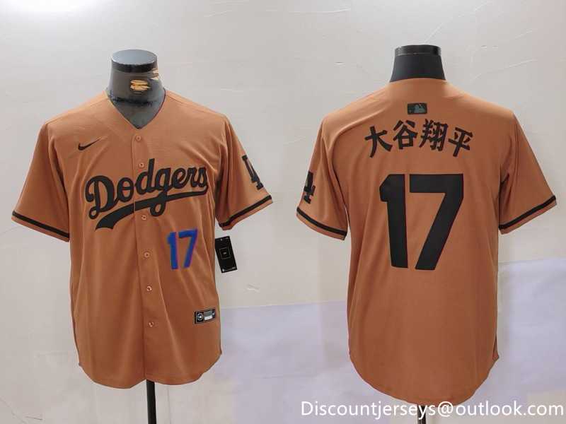 Mens Los Angeles Dodgers #17 Shohei Ohtani Brown Cool Base Stitched Baseball Jersey1